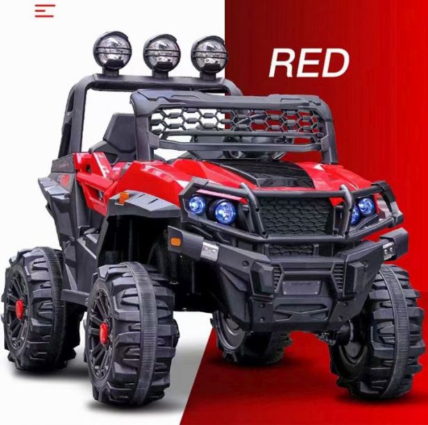 Ride On - Kids Jeep, Red, 2-Seater, 4WD, Lifted, Leather Seats, EVA Wheels, Remote