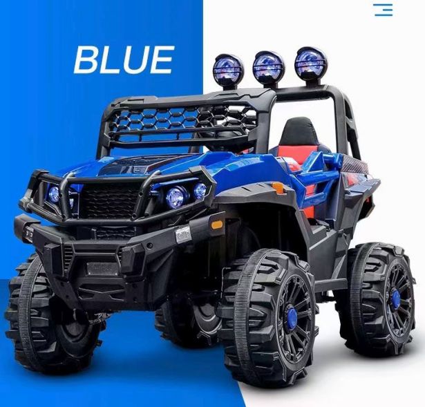Ride On - Kids Jeep, Blue, 2-Seater, 4WD, Lifted, Leather Seats, EVA Wheels, Remote