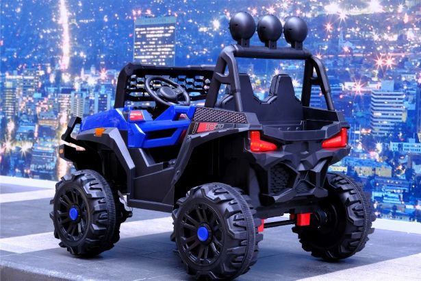 Ride On - Kids Jeep, Blue, 2-Seater, 4WD, Lifted, Leather Seats, EVA Wheels, Remote