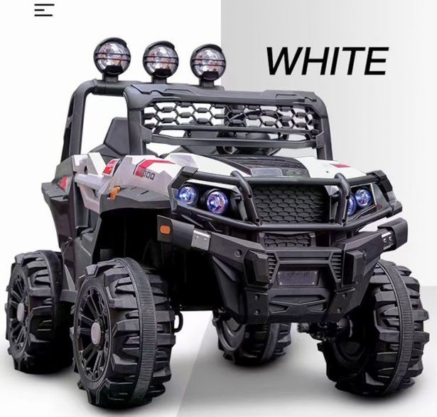 Ride On - Kids Jeep, White, 2-Seater, 4WD, Lifted, Leather Seats, EVA Wheels, Remote