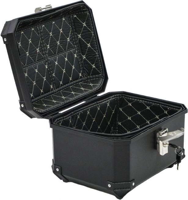 Tail Storage Box - 36L Black Motorcycle & Scooter Trunk, PHX Gen2, Quick Release, Dual Backrest, Corner Reflectors